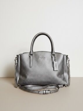 Coach Mini Sage Satchel Metallic Silver Leather Crossbody NWOT